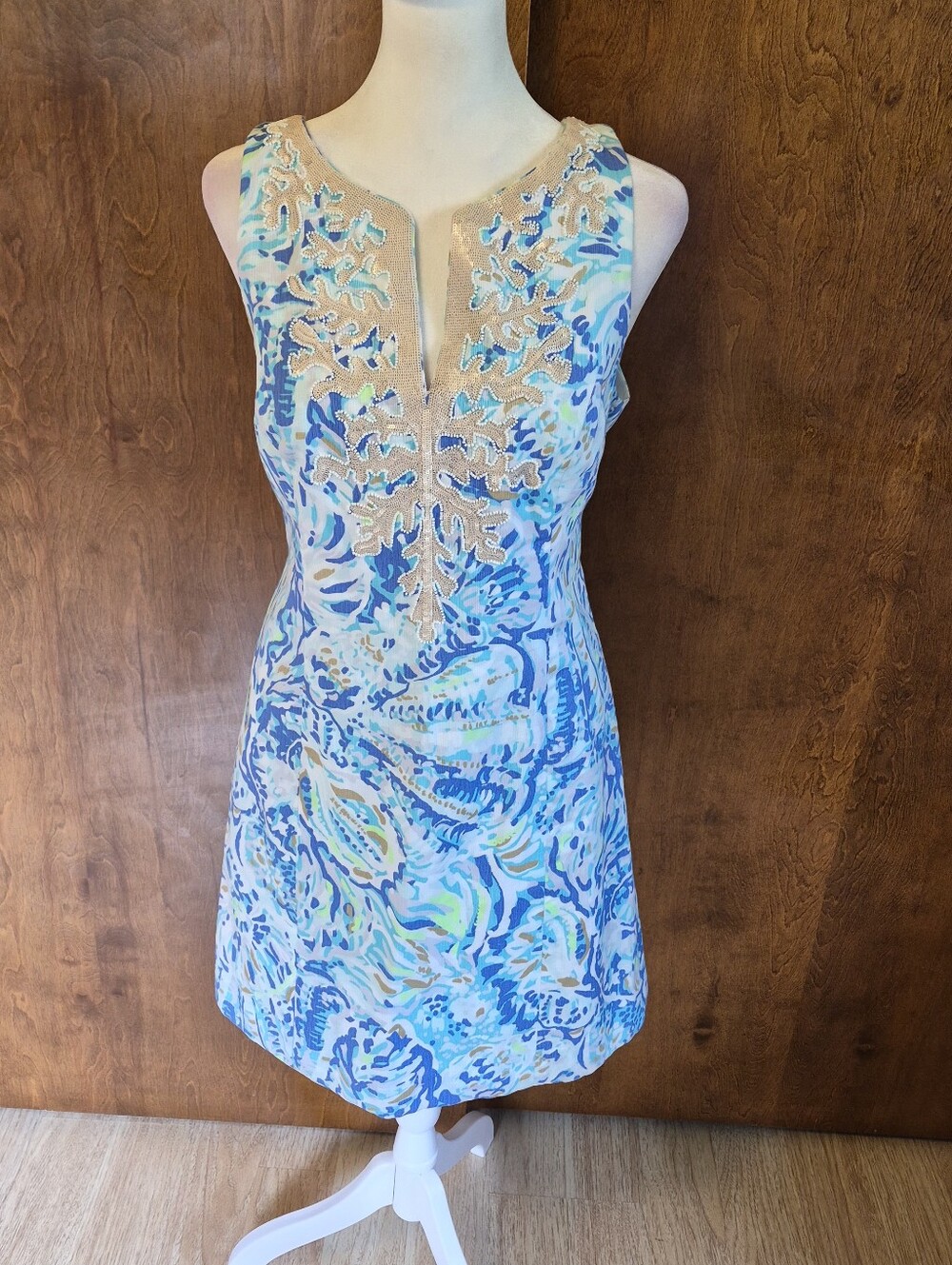 Lilly Pulitzer Blue Multi Sleeveless Embroidered Shift Dress